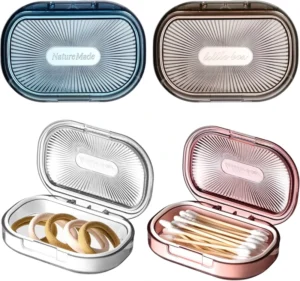 1 Pcs Hair Tie Container Small Portable Travel Cotton Swab Holder Flosser Dispenser with Lid Plastic Box Storage Containers