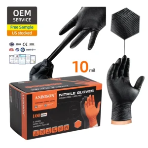 10 Mil Industrial Rubber Waterproof Protective Safety Work Black Disposable Nitrile Gloves Powder Free Manufacturers