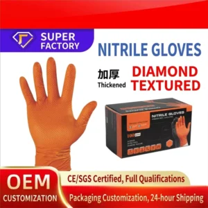 10 Mil Industry Mechanic Heavy Duty Oem logo Custom Food Car Cleaning Truck Auto Diamond Texture Nitrile Glove Gloves