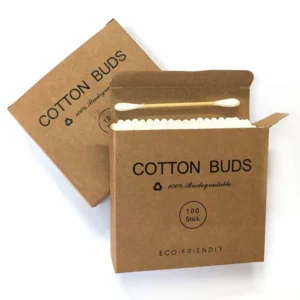 100 Counts friendly Bamboo Stick Q-tip Dual Ends Cotton Swab in Bio-degradable Paper Box