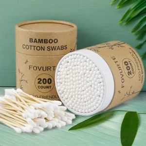 100% Natural and Environmentally Friendly Biodegradable Bamboo Cotton Swab Original 200Count Q Tips for Cleaning and Makeup