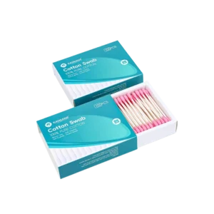 100% Natural and Environmentally Friendly Cotton Bud 100pcs Paper Stick Pink Cotton Swab with Drawer Paper Box