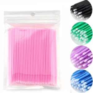 100 PCS/bag Plastic pink Grafted Eyelash Remover Cleaning Microfiber Tip Cotton Swabs Disposable Micro Eyelash Brush