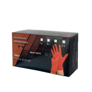 100 Pcs Box 8 Mil Orange Disposable Work Safety Nitrile Gloves Latex Free Diamond Textured Work Gloves for Machine Repair Usage