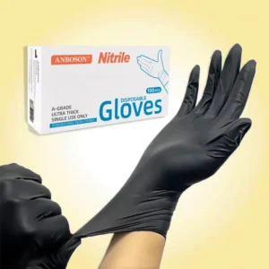 100 Pcs Disposable Nitrile Gloves Waterproof Black Exam Quality Comfortable Stretch Fit Box Powder Free for Food Service