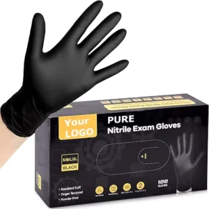 100 Pcs box 5 Mil Black Disposable Work Safety Nitrile Gloves Powder Free Latex Free EN ISO 374 Type B Textured Fingertips