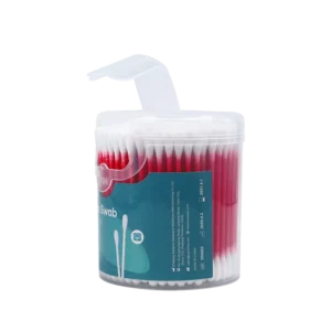 100 Percent Cleaning Pure Cotton Cotton Swab 200pcs Red Paper Stick Cotton Bud with Round Box