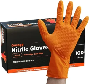 100 Pieces Box Black Orange Heavy Duty High Grip Disposable Work Safety Nitrile Gloves for Car Machine Repair Usage