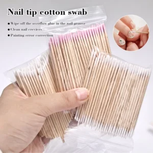 100 Pieces Pack Double headed Fine Cotton Swab Nail Art Wipe Excess Glue Disposable Plastic Cleaning Cotton Swab