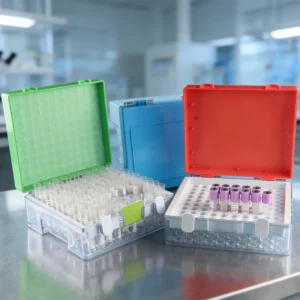 100 Position PS Plastic Blood Collection Tube Rack for 2-3ml Flip Top Detachable with Optional Rubber Cushion for Laboratory