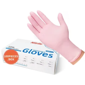 100% Pure Nitrile Disposable Gloves Pink Powder Free and Latex Free with Anti Slip Anti Static Functions