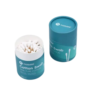 100% Pure Organic Large Pack Cotton Bud 100pcs Bamboo Stick Cotton Swab with Paper Round Box
