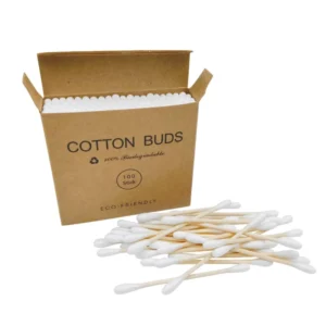100 Stickers Vegan Bamboo Ear Cotton Buds Swabs for Cleaning Custom Logo Cotton Swab
