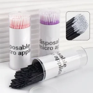 100 Sticks Bucket Grafted Eyelash Brush Removal Cotton Swabs Threaded Long Strip Cleaning Medication Application Micro Brushes