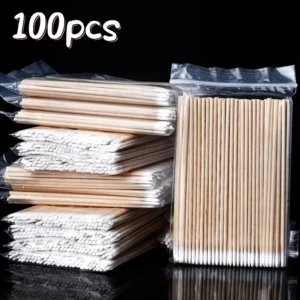 100Pcs 10cm Nails Wood Cotton Swab Clean Sticks Bud Tip Wooden Cotton Head Manicure Detail Corrector Nail Polish Remover Tool