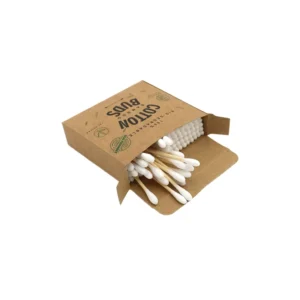 100pcs 100% Biodegradable Kraft Paper Box Eco Friendly Bamboo Stick Cotton Ear Swabs Cotton Buds MZ001 Two Head