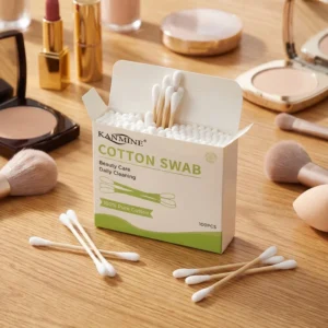100pcs Baby Cosmetic Cotton Swabs with Bamboo Sticks Cotton Bud and White Paper Box Multi-Purpose Use