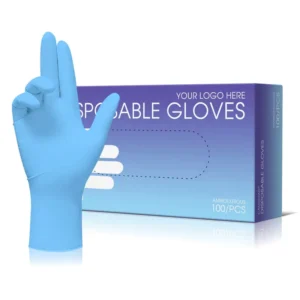 100pcs Box Disposable Powder Free Ice Blue Nitrile Gloves Textured Fingertips 24CM for Food Handling Waterproof Oil Proof Safety