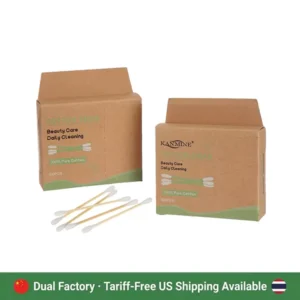100pcs Cotton Swab Bamboo Stick Cotton Bud with Kraft Paper Box