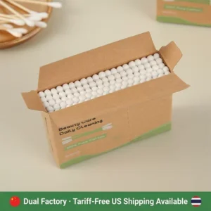100pcs Cotton Swab Bamboo Stick Cotton Bud with Kraft Paper Box