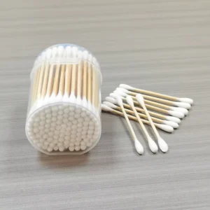100pcs Custom Private Label Bamboo Cotton Swabs Biodegradable Double Tips in Bulk for Cosmetic & Personal Care OEM