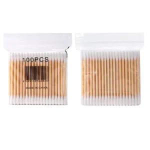 100pcs Disposable Bamboo Cotton Two Head Multifunctional Cotton Swabs for Ear Cleaning & Makeup Removal