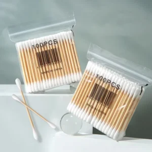 100pcs Disposable Bamboo Cotton Two-Head Multifunctional Cotton Swabs for Ear Cleaning & Makeup Removal