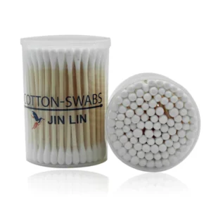 100pcs Disposable Bamboo Stick Double Round Heads Cotton Swabs for Makeup and Cleaning