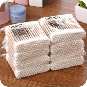 100pcs Disposable Double Headed Cotton Swabs Wood Bag Packed Hygienic Cleaning Swabs for Household Use Makeup Removal Ear