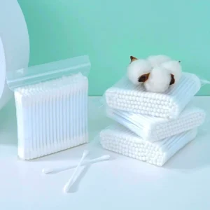 100pcs Disposable Plastic Cotton Two Head Multifunctional Cotton Swabs for Ear Cleaning & Makeup Removal