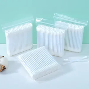 100pcs Disposable Plastic Cotton Two Head Multifunctional Cotton Swabs for Ear Cleaning & Makeup Removal