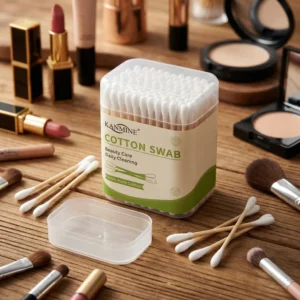 100pcs Eco-Friendly Cotton Swab Bamboo Stick Cotton Bud with Square Box for Makeup Application Multi-Purpose Cosmetic Use