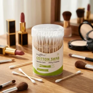 100pcs Eco-Friendly Multi-Purpose Cotton Swab Bamboo Stick Cotton Bud with Round Box for Beauty Application