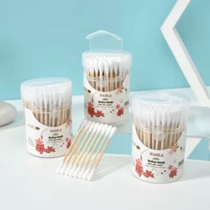 100pcs High Quality Bamboo Cotton Swabs Disposable Double Head Cotton Buds in Clear Plastic Box Baby Ear Care Daily Cleaning
