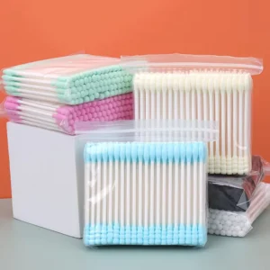 100pcs Pack Disposable Colorful Double Head Paper Handle Cotton Swab Eyelashes Extension Cleaning Swab Makeup Clean Assist Tool