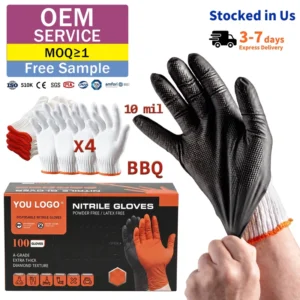 10mil Black Diamond Textured Nitrile Gloves 4 Cotton Liners BBQ Pitmaster Food Grade Antibacterial Heat Resistant Heavy