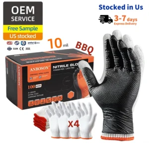 10mil Heavy Duty Diamond Texture Nitrile Gloves Orange Black with Free Reuse Cotton Glove Guantes De Nitrilo for BBQ