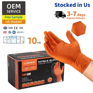10mil Orange Disposable Nitrile Gloves Diamond Texture for Auto Repair Mechanics and Garage Safety