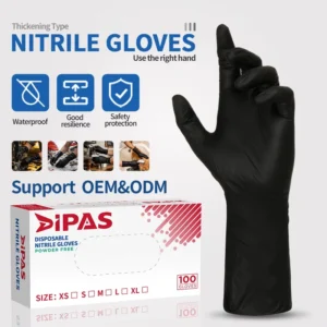12 Inch Black Nitrile Gloves Powder Free Latex Free Silicone Free Grain Texture on Fingers Durable Food Cleaning Safety