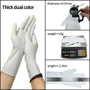 12 Inch Long Cuff Black and White Two Tone Disposable Nitrile Food Grade Gloves for Toilet Cleaning Dishwashing Andhousehold Use