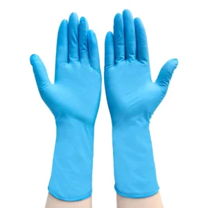 12 Inch Nitrile Gloves Textured Fingertips Cleaning Powder Free 4mil Disposable Blue Long Cuff Nitrile Gloves for Household