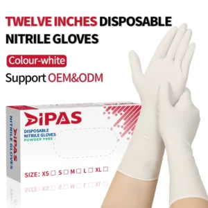 12 Inch White Nitrile Disposable Gloves Powder Free Latex Free Oil Resistant Industrial Food Service Safety Protection