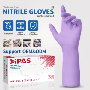 12 Long Cuff Nitrile Gloves Disposable Powder Free Latex Free Silicone Free Violet Food Safe & Multipurpose