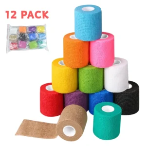 12 Pack 2 Inches X 5 Yards Non Woven Colored Self-Adhesive Elastic Wrap Bandage Tape Self Adhesive Cohesive Bandage