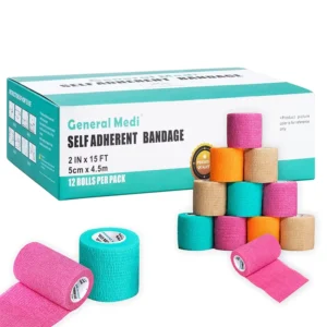 12 Rolls 2″ X 5 Yards Custom Logo Printing Medical Supplies Non Woven Easy Tear Self Adhesive Vet Wrap Cohesive Elastic Bandage