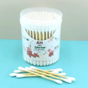 120pcs High Quality Bamboo Cotton Swabs Disposable Double Head Cotton Buds in Clear Plastic Box Baby Ear Care Daily Cleaning