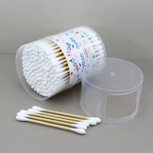 120pcs High Quality Bamboo Cotton Swabs Disposable Double Head Cotton Buds in Clear Plastic Box Baby Ear Care Daily Cleaning