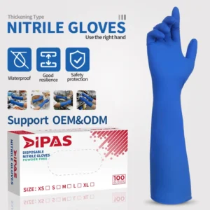 15 Inch Blue Ding Qing Durable Powder Free Disposable Gloves for Industrial and Food Grade Use