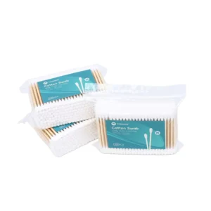 15 Years Experience Manufacturer Double Round Tip Cotton Bud 200pcs Bamboo Stick Cotton Swab with pp Bag
