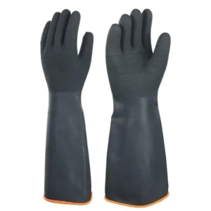 18 Inch 45cm Wrinkled Palm Heavy Duty Industrial Acid Alkali Oil Resistance Chemical Protective Work Long Black Rubber Gloves